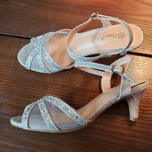 Girls Silver sparkly heels, size 5